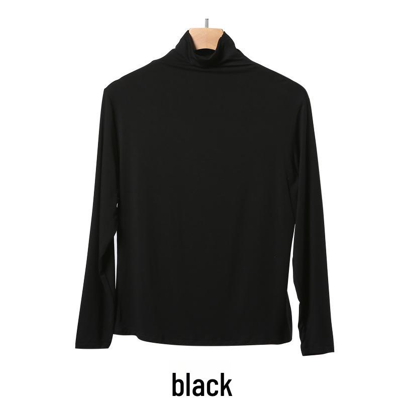 Women's Black Half-High Collar Long-Sleeve Shirt - Korean Style, 2025 Spring/Autumn