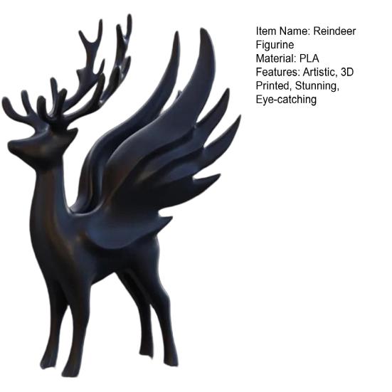 Geweih Hirsch Dekor Weihnachten Elch Statue mit Flügeln, 3D Gedruckte Rentier Figur, Moderne Skulptur für Wohnzimmer Stehender Esstisch, Kamin,