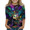 Print Tops For Youth Girls Round Neck 3/4 Sleeves T-Shirts Trendy Tops Outfit Tees