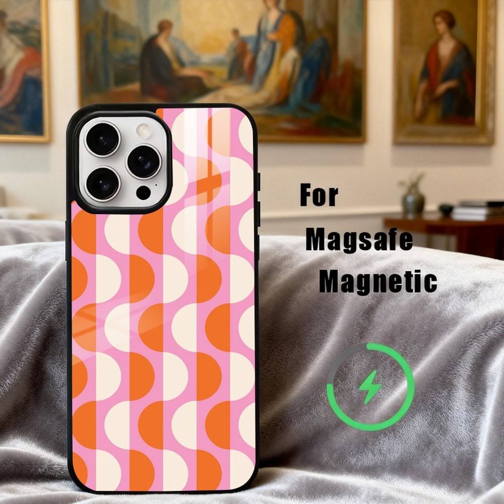 R-Retro P-Pattern Phone Case For iPhone17,16,15,14,13,12,11 Plus,Pro Max Magnetic For Magsafe Wireless Charging