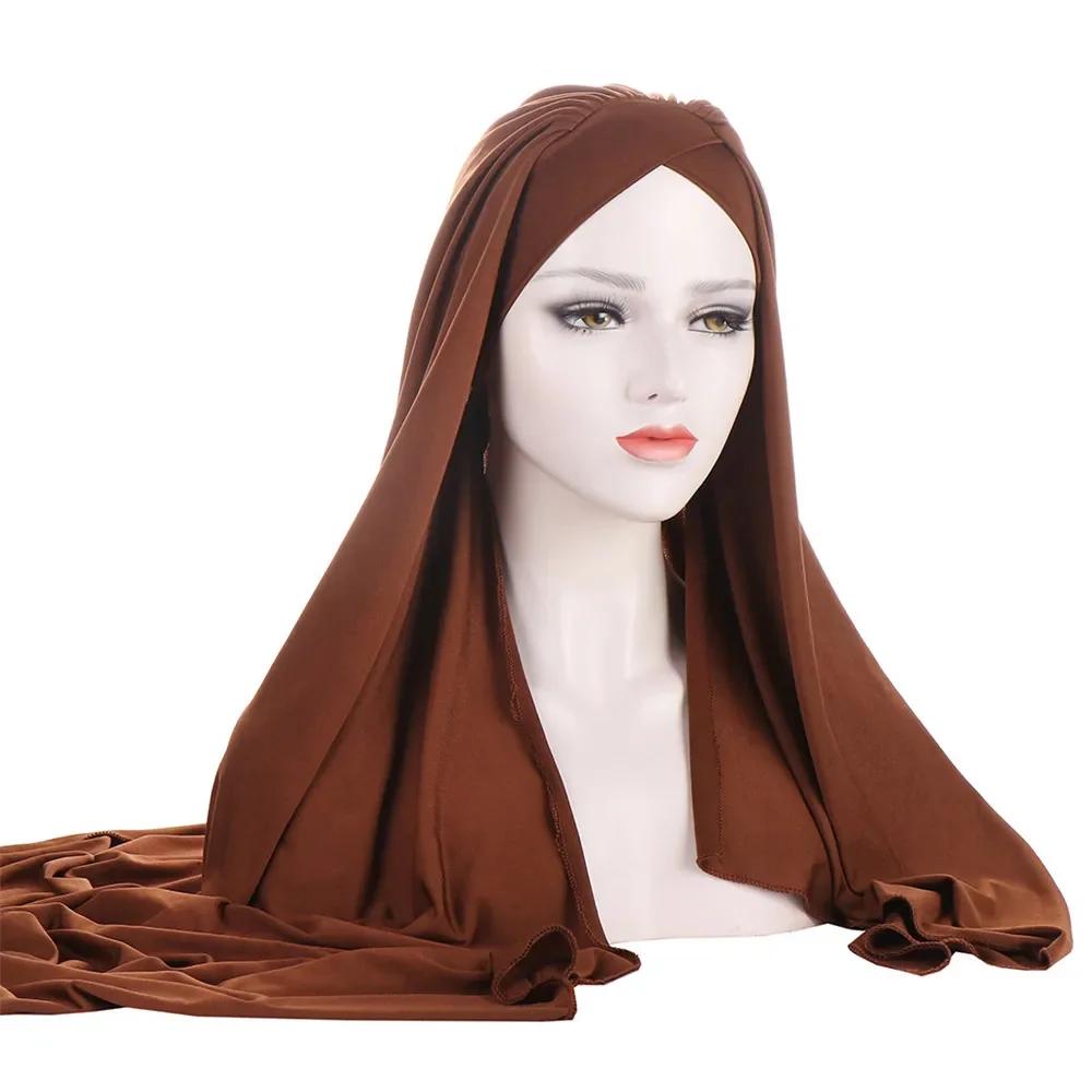 Muslim Women Long Scarf Pull On Ready Wear Instant Hijab Chemo Cap One Piece Amira Head Wrap Turban Femme Shawl Bandanas Scarves