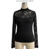 New Autumn and Winter Fashion Lace Patchwork Long Sleeved Small Stand Collar Pullover Base T-shirt Top for Women