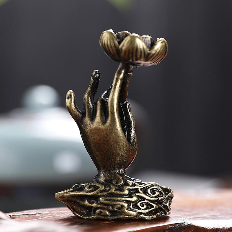 Pure Copper Backflow Incense Buddha Hand Lotus Brass Incense Frame Incense Zen Tea Ceremony Table Tea Table Furnishings