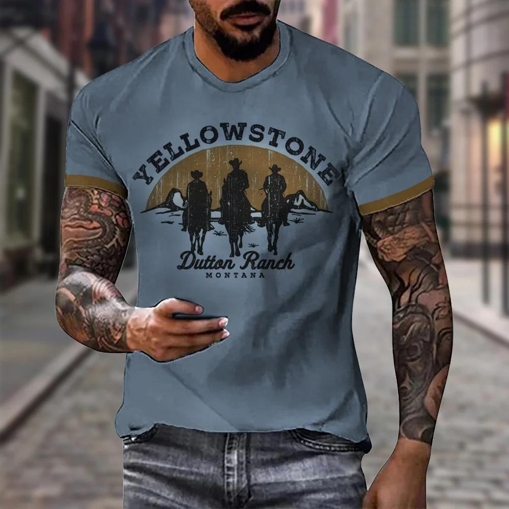 

Нова чоловіча футболка у вінтажному стилі, ковбойська футболка з 3D-принтом у національному парку Йеллоустоун, оверсайз, з короткими рукавами, повсякденний вуличний одяг L