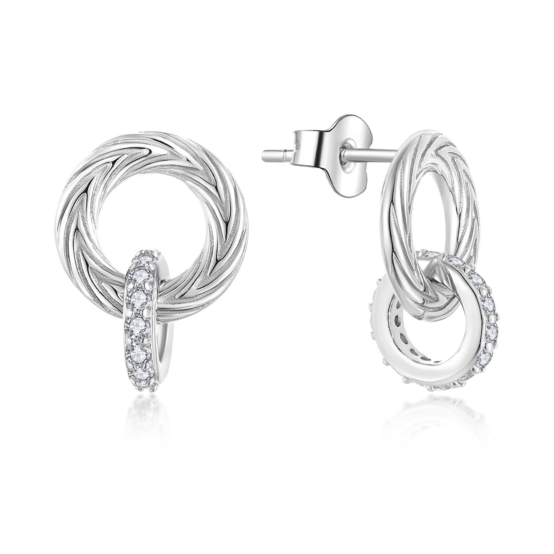 S925 Sterling Silver Geometric Twisted Zirconia Earrings - Retro Fashion Women s Accessories 925 Silver