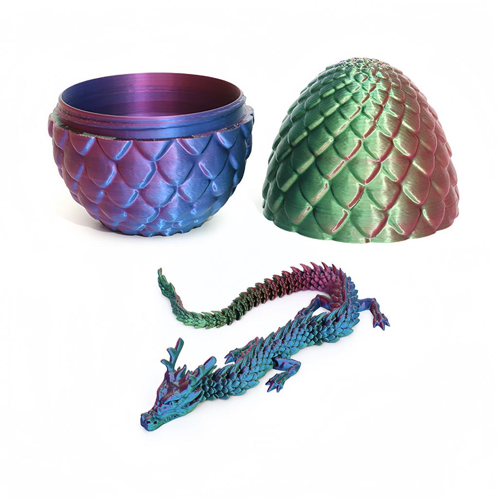 3D Printed Chinese Dragon Figurine 25cm Full-Joint Movable Egg Storage Gradient Color Kids Toy Decorative Ornament Holiday Gift
