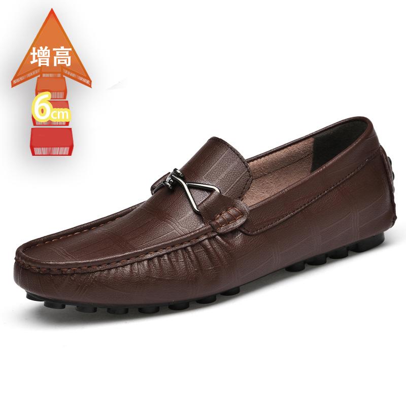 

Leather shoes embossed crocodile pattern Doudou shoes invisible height increase 5CM casual soft sole one pedal fashion men s shoes 44