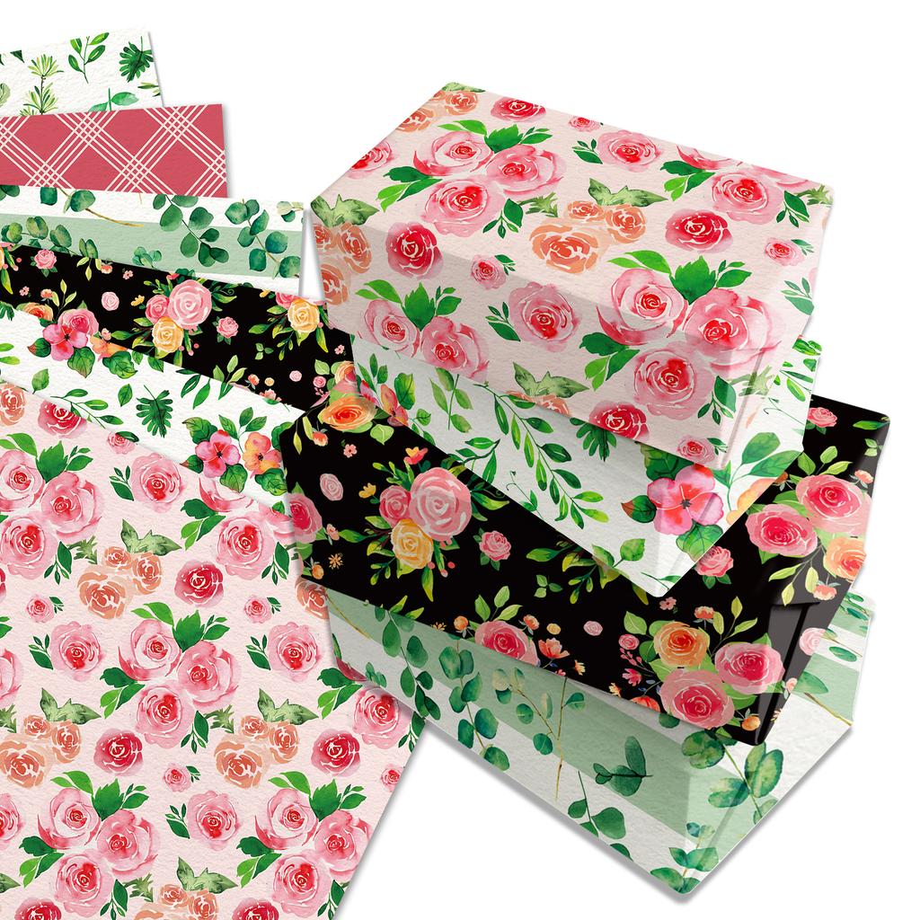 12 Sheets Gift Wrapping Paper Floral Rose Pattern Valentine's Day Bouquet Gift Packaging Paper Birthday Party Decoration Paper