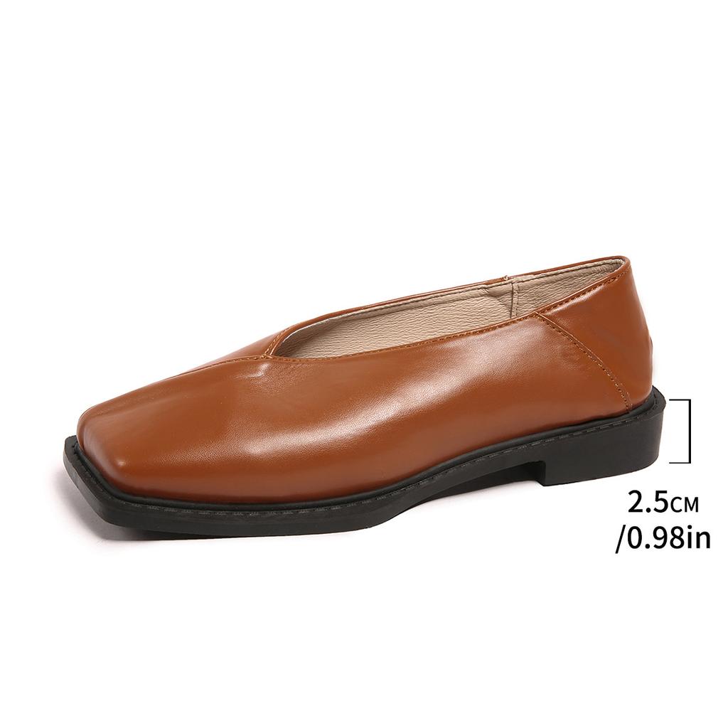 Black Brown PU Leather Square Toe Low Heel Pumps Slip on Women's Casual Shoes Comfortable Footwear Spring Autumn Size 36