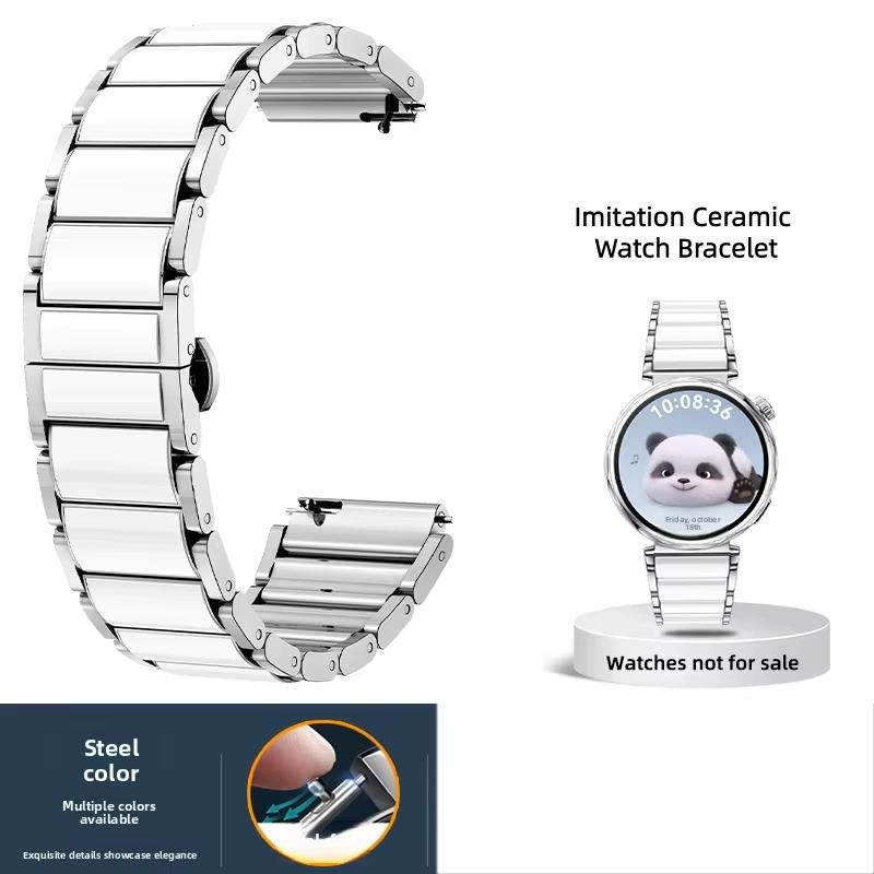 18mm Smart WatchBand For Huawei 41mm GT6/GT5 strap GT4 Imitation Ceramic White rose Watch GT5 Pro Women's 42mm Fashion Bracelet