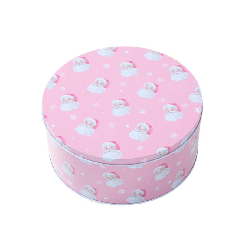 Round Christmas Gift Candy Box Cute Santa Claus Cookie Storage Containers Tinplate Metal Can For Holiday Xmas Happy New Year