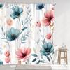Simple Watercolour Floral Shower Curtain Blue Flower Yellow Grey Botanical Flower Polyester Fabric Shower Curtain Bathroom Decor