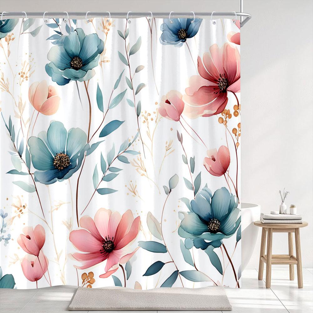 

Simple Watercolour Floral Shower Curtain Blue Flower Yellow Grey Botanical Flower Polyester Fabric Shower Curtain Bathroom Decor W60H190(CM)-1 Pcs