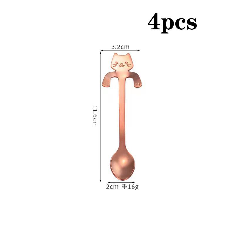 4 Cute Cat Shape Stainless Steel Coffee Scoops, Ice Cream Mini Scoops, Kitchen Tools