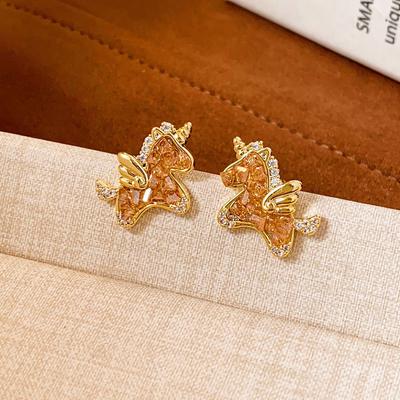 Creative Lovely Crystal Unicorn Stud Earrings for Women Elegant Versatile Zodiac Horse Earrings Party Jewelry Accessories Gifts