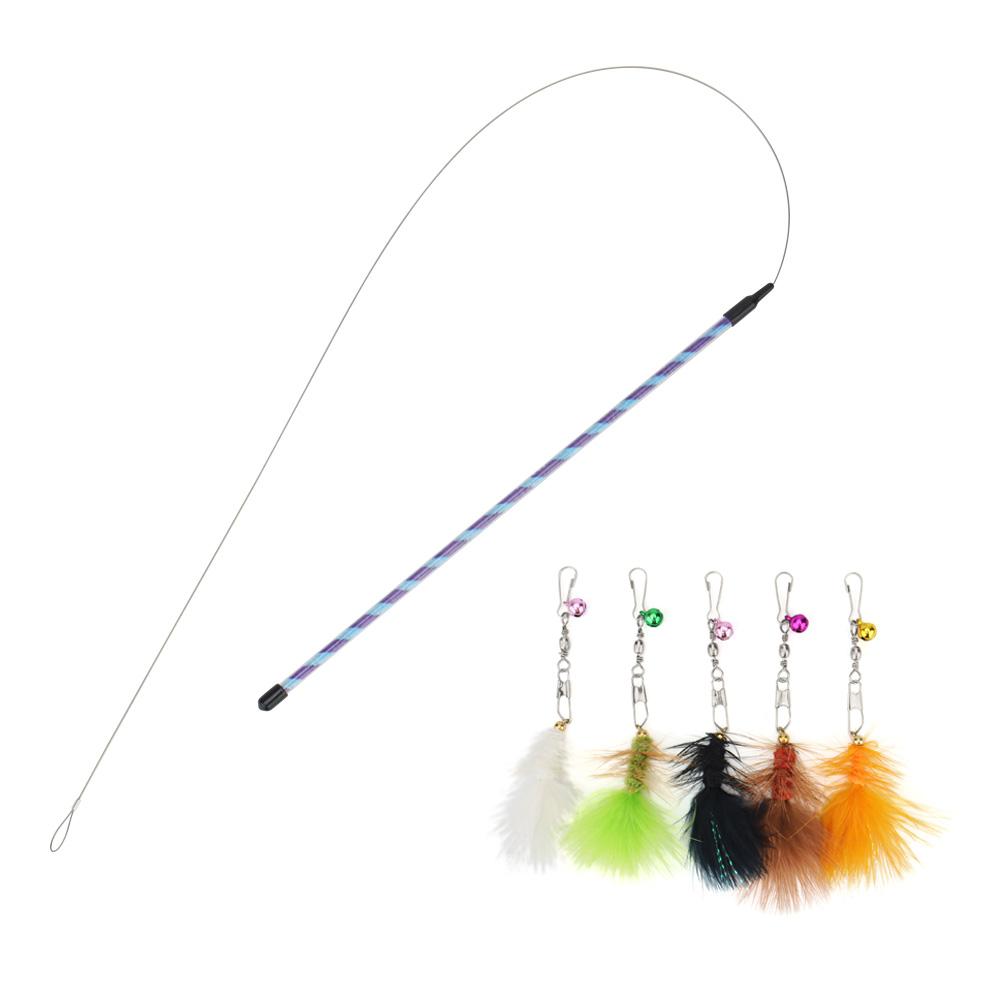 Plush Feather Artificial Insect Wire Rope Cat Teaser Stick Cat Toy Wand Pet Toy Rod
