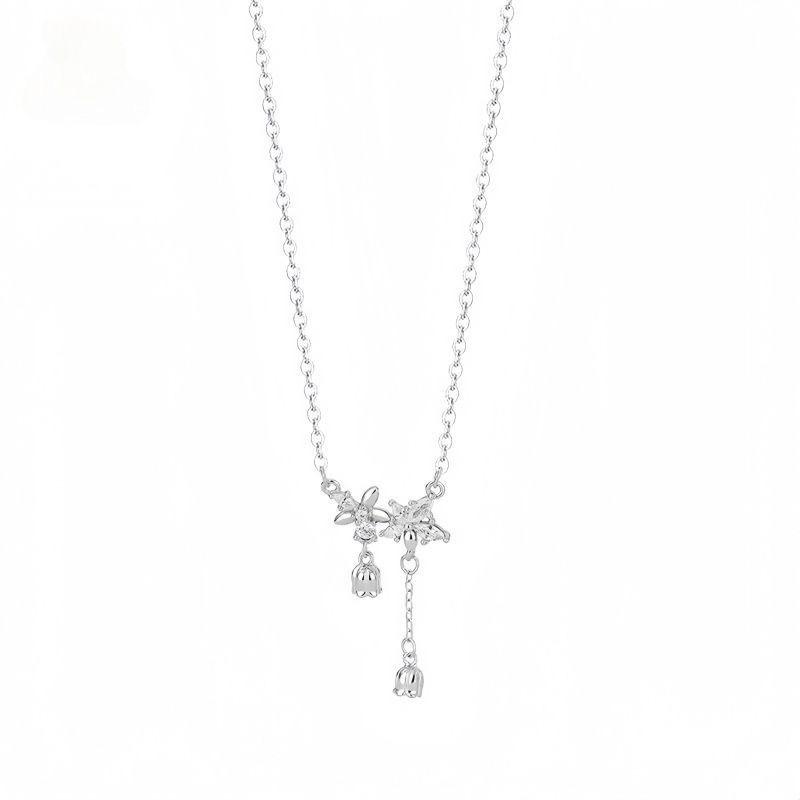 Zircon Star Lily Tassel Necklace: Women's Light Luxury Floral Clavicle Chain