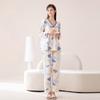Fenteng 100% Cotton Soft and Skin-friendly Floral Fresh V-neck Long-sleeved Pajama Set for Women