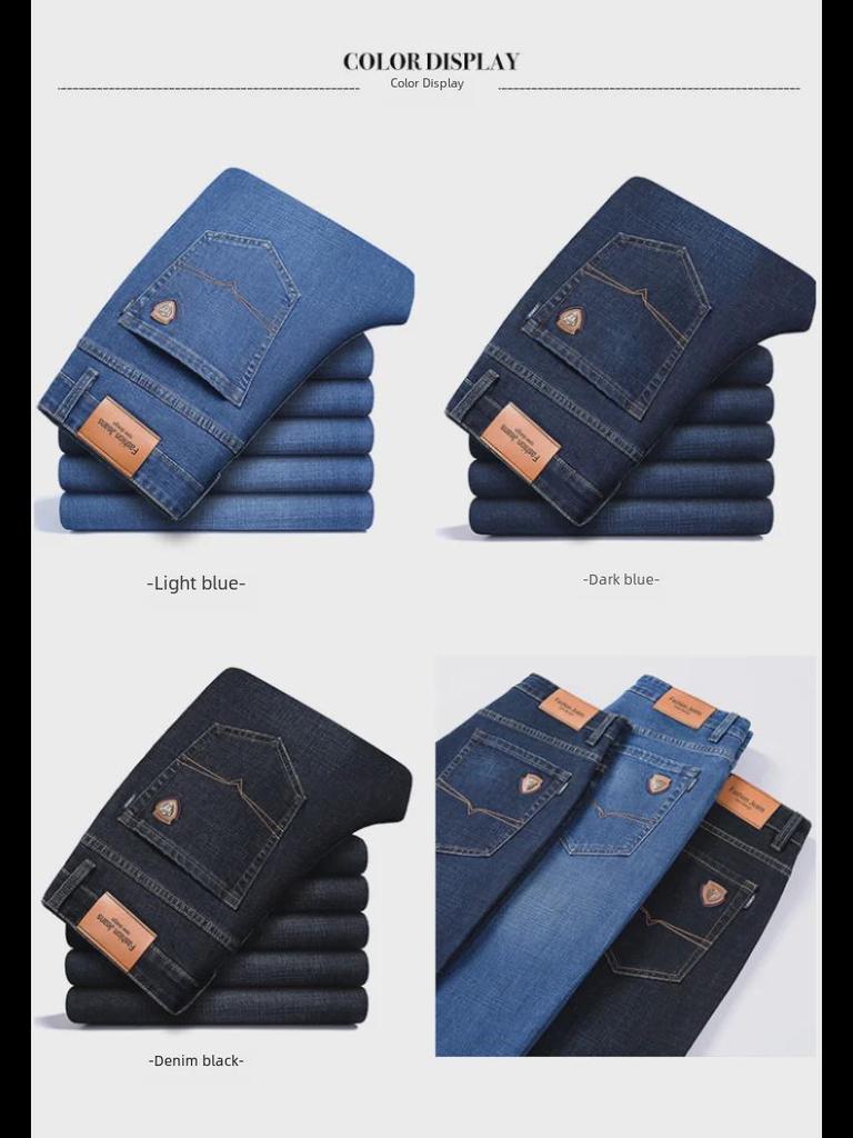 Middle-Aged Men's Elastic Cotton Jeans - Casual Spring Style