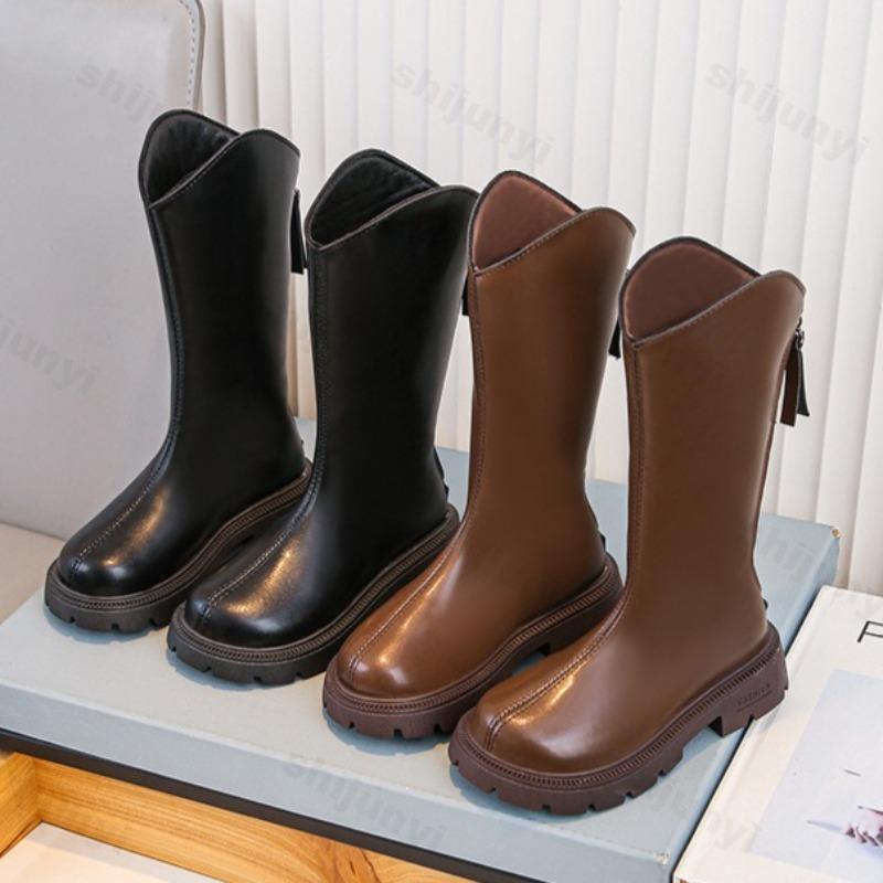 Dziecięce Kozaki do Kolan Jesienne Uczennice Księżniczki Kozaki Dziecięce Zapinane na Zamek Wygodne Antypoślizgowe Jednokolorowe Długie Kozaki