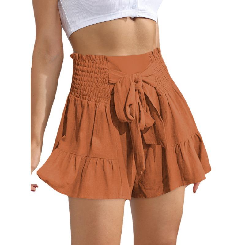Sommerliche Shorts mit weitem Bein und Riemchen für Damen, drapiert, vielseitige Freizeithose