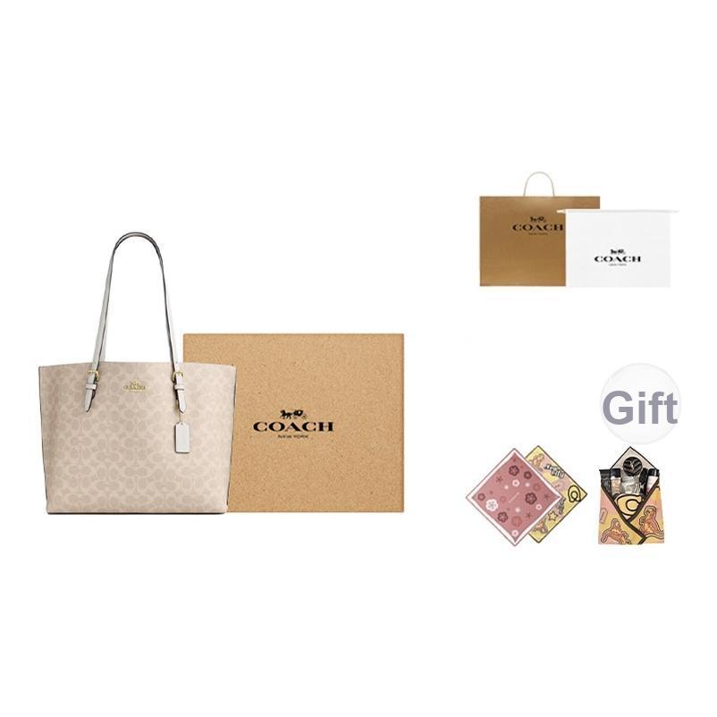 Coach Mollie Logo Zip Closure Faux Leather Tote Bag Women tote bags Sand-Yellow Chalk-White CV967-IMXDM