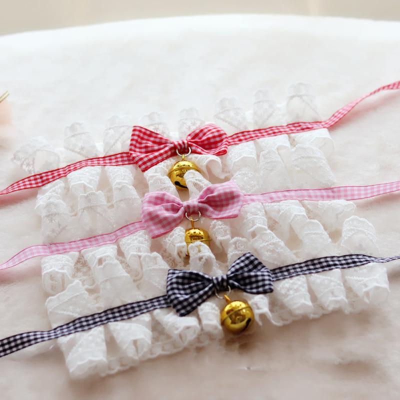Fashionable Pets  Lace  Collar With Bell Bowknot Bib Breathable Necklace Accessories Decoration For