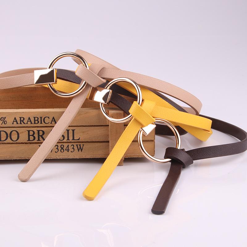 A New Korean-style Thin Belt for Women, Paired with A Sweater Dress, Decorated with A Knotted Small Belt, and A Versatile Round Buckle Belt for Ladies