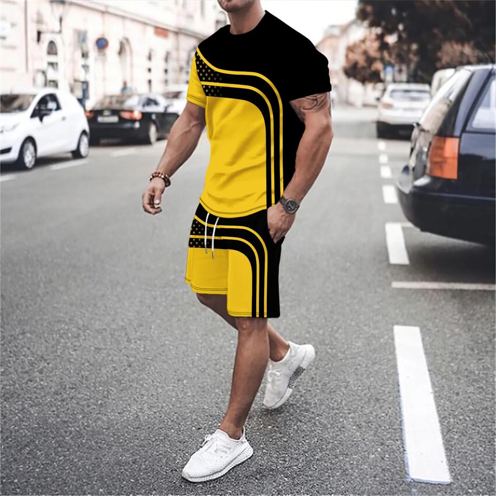 Pánské 3D tištěné dopisní spojování Outdoor Dovolená Neformální Street Wear Tričko s kulatým výstřihem Krátký rukáv Šortky Sportovní Set 2 kusů