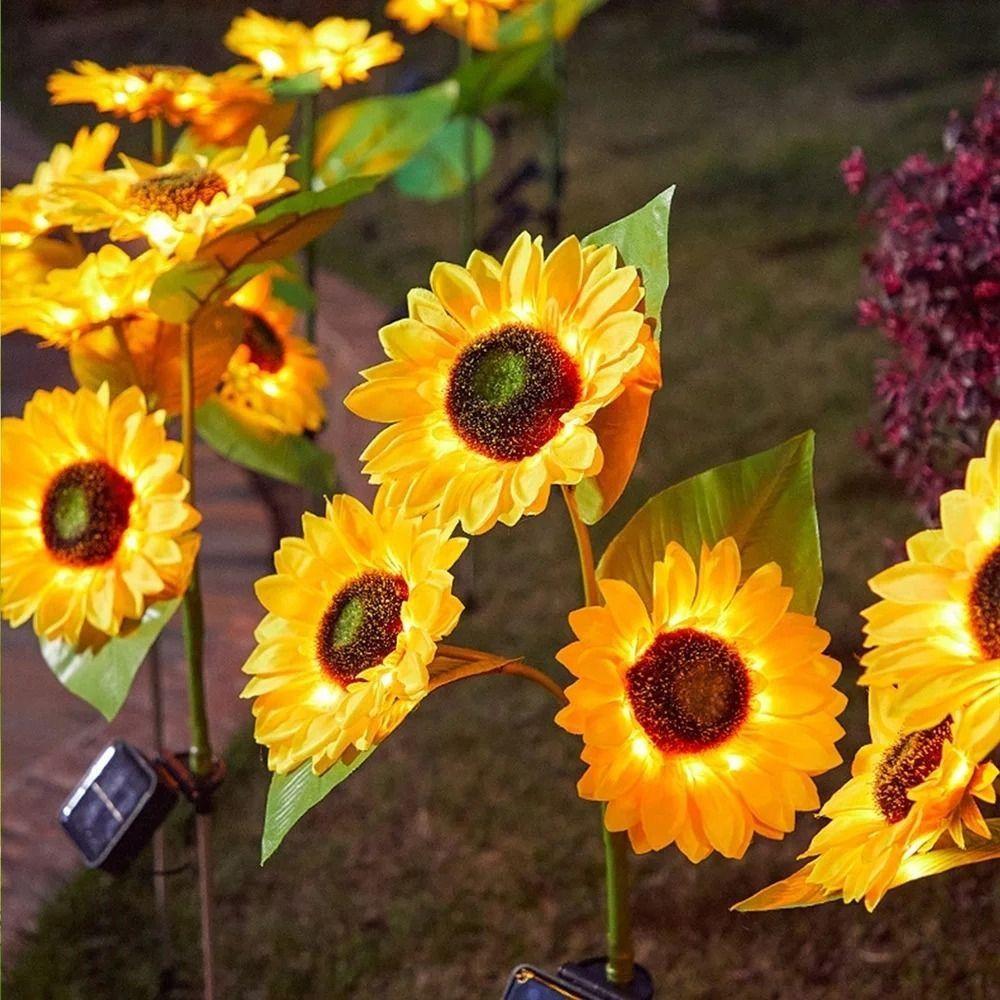Solar Powered LED Solar Sunflower Lights Waterproof LED Light Landscape Lamp Simulation Design Outdoor Deco Flower Light