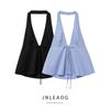 Jnleaog Spring New Arrival Women's Clothing Fashion Style French Fashion Butterfly Decoration Hanging Collar Open Back Tops 29350