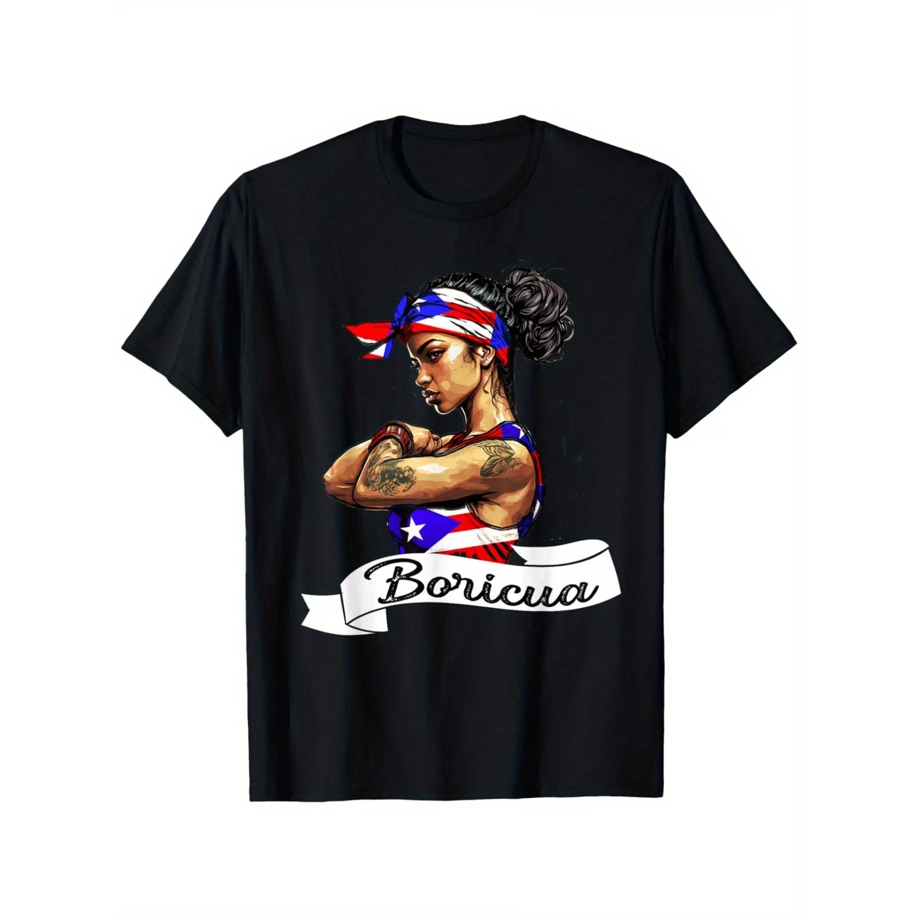 Puerto Rican Girl Puerto Rico Flag Pride Women Mujer T-Shirt, Cotton Casual Round Neck Outdoor Short Sleeve T-shirt S