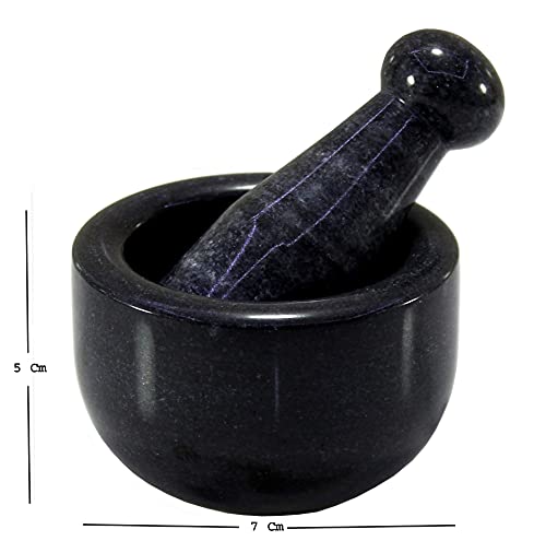 KLEO 3" Diameter Black Natural Stone Mortar and Pestle Set Spice, Medicine Pill Grinder Masher - Small Size