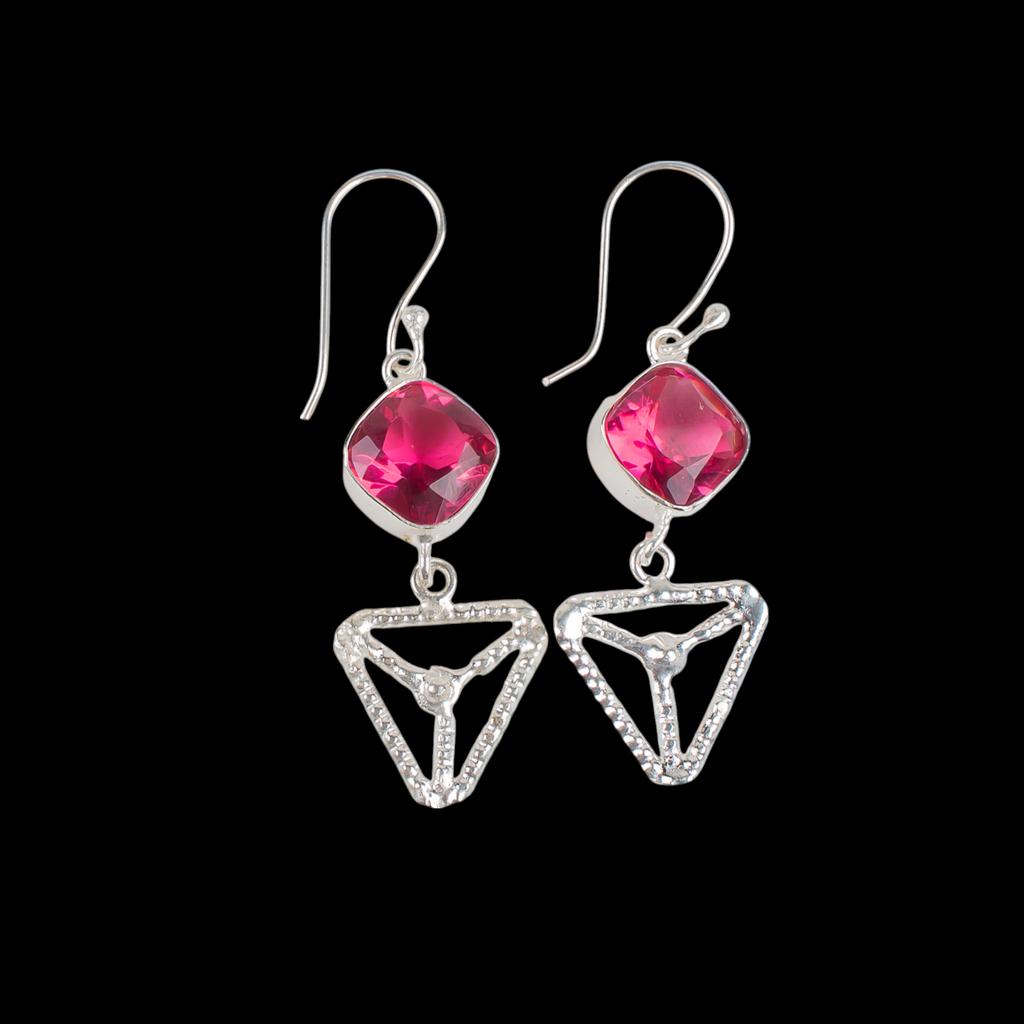 Pink Tourmaline  Gemstone 925 Sterling Silver Jewelry Handcrafted Earrings 2.00" EE-45-17