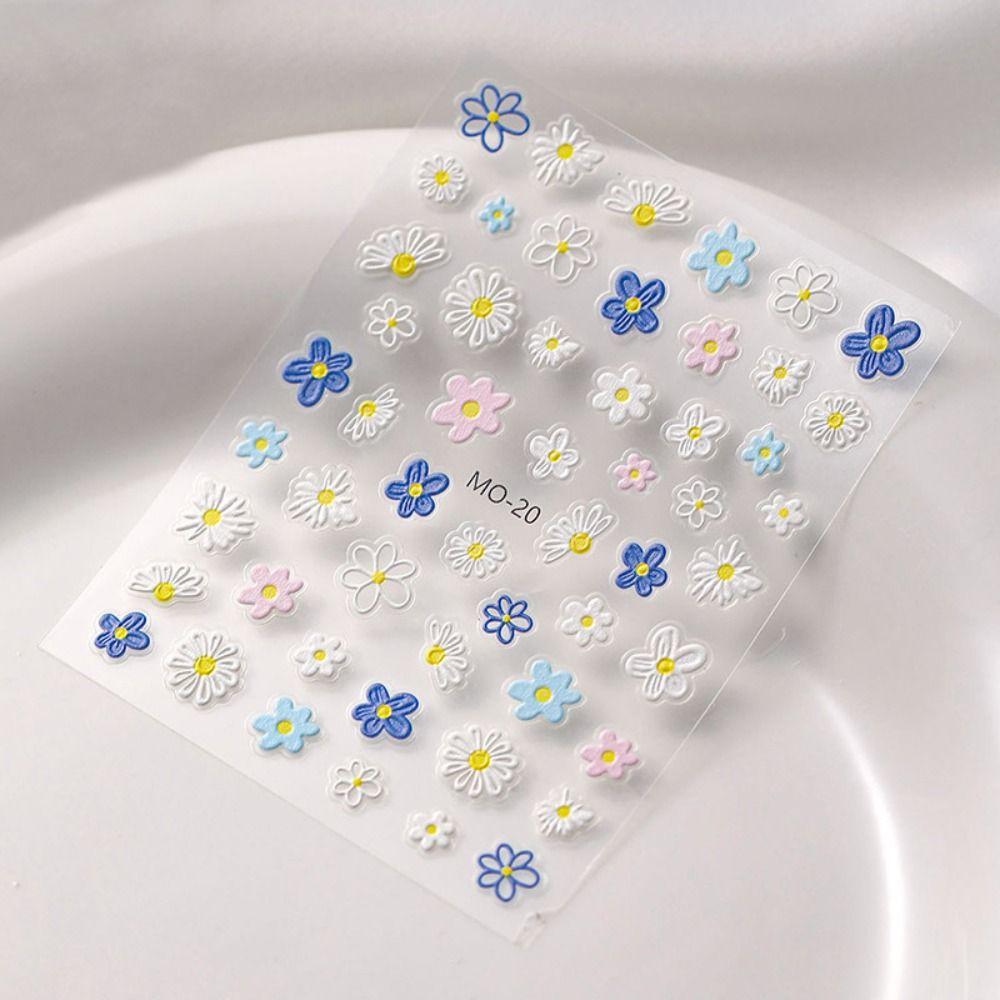 Fashion Floral Nail Decal 5D Embossed Flower Rabbit Nalil Decor Graffiti DIY Nail Art