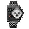 OULM-9315A Military Watch compass Temperature Display Movement Three Time Clock Big Dial Quartz Men WristWatch relogio masculino