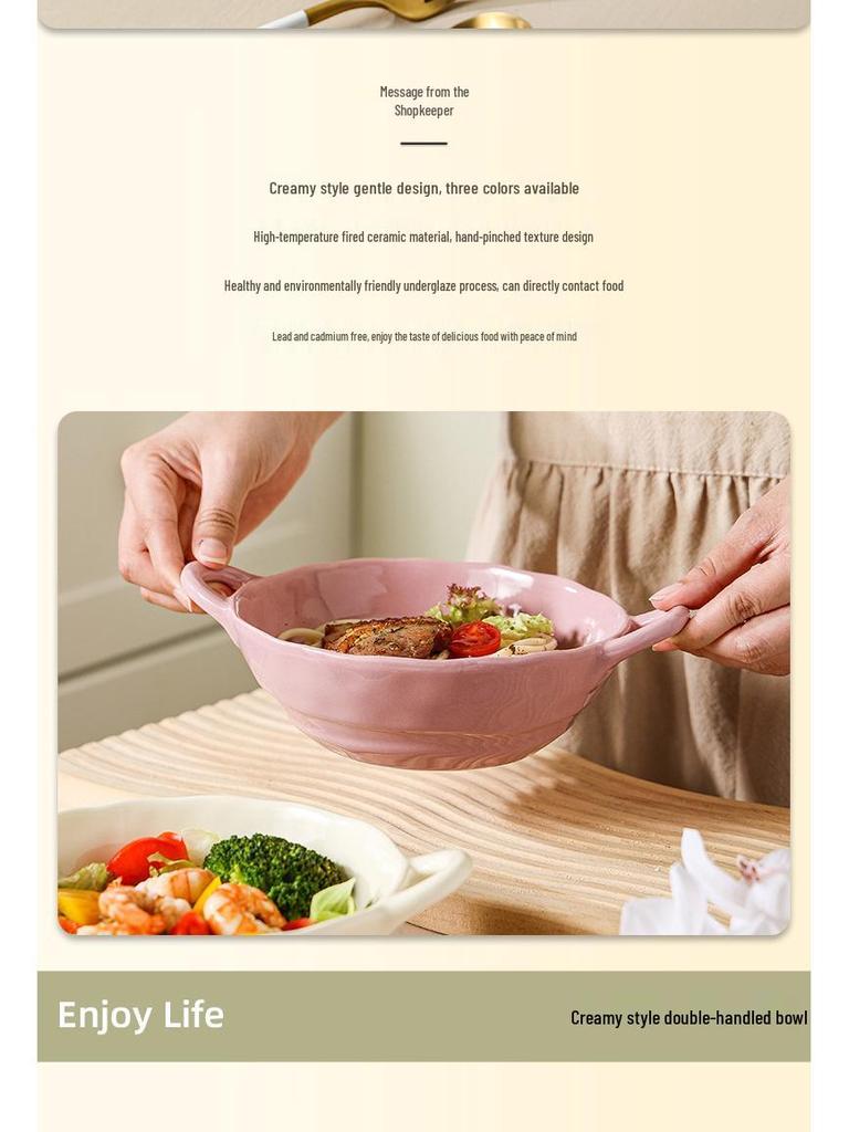 Retro Ceramic Double-Handle Soup and Rice Bowl - Japanese Creative Design