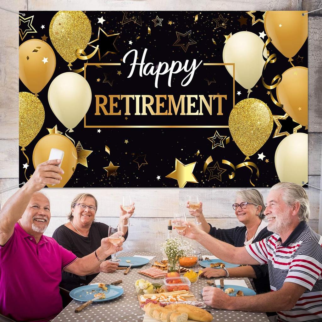 Blulu Retirement Party Decorations, Extra Large Fabric Retire Sign Banner Photo Booth Backdrop Background with Rope for Retirement Party Favor(70.8 X