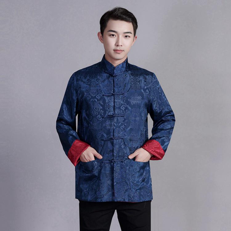 Men's Reversible Tang Suit Top - Retro Chinese Style, Stand Collar, Frog Button, Long Sleeve Outerwear