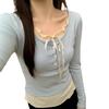 Women's Lace-up Ruffle Round Neck Two-Piece T-Shirt - Slim Fit, Spring 2024 Style