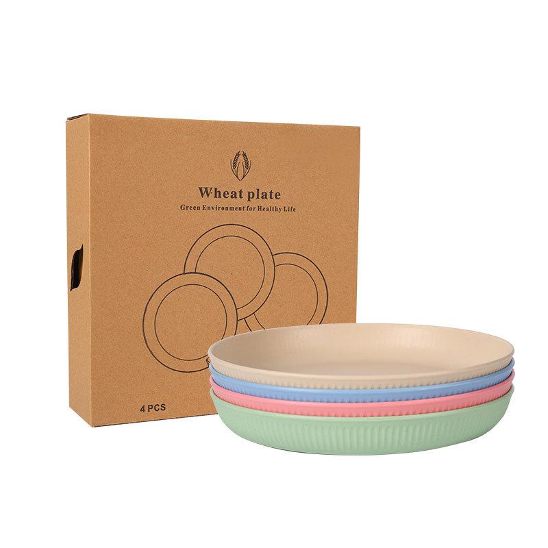 4pcs Lot Natural Wheat Straw Tableware Dinnerware Sets Biodegradable Unbreakable Plates Bowls Cups Lightweight for Kitchen Gift