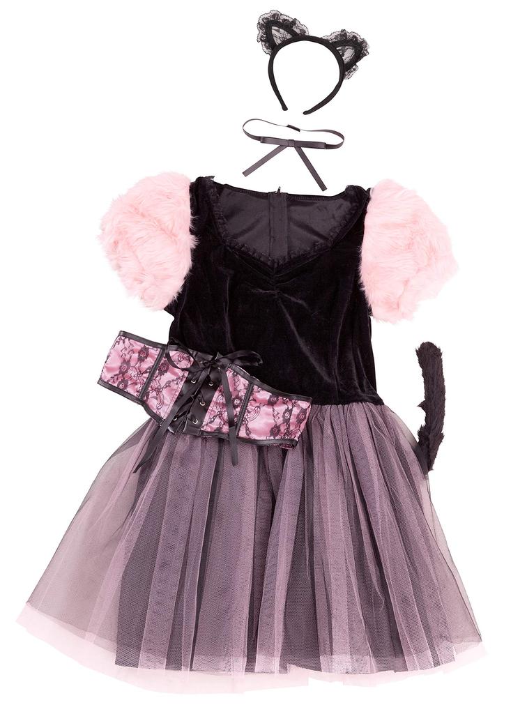 Clearstone Coquettish Girly Halloween Cosplay Strawberry Cat Costume Set for Women, Size S, Pink - Cute Animal Themed Party Outfit