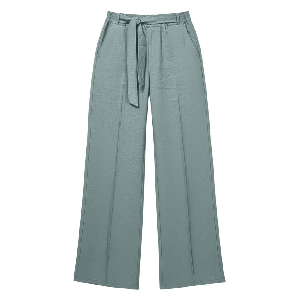 Women's Straight Leg Casual Pants with Slant Pockets and Waist