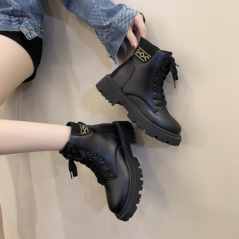 Martin Boots Damen neu dicksohlige Schnürung runde Spitze Übergröße schlicht und modisch Samt warm kurze Stiefel