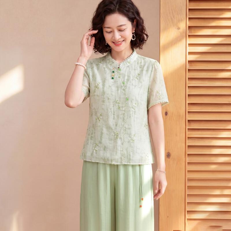 New Chinese Style Embroidered Summer Suit for Women