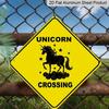 2D Flat - 1pc Whimsical Unicorn Crossing Caution Yellow Metal Tin Sign | Durable Indoor/Outdoor Wall Decor, Novelty Home or Garden Art, Unicorn Wall
