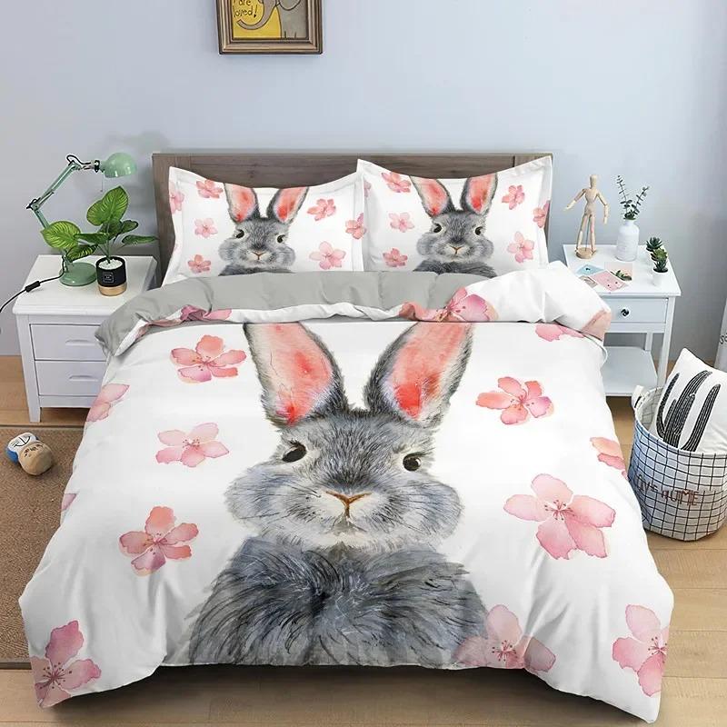 Cartoon Cute DogRabbit Duvet Cover 3D Printed Nordic Bedding Set Pillowcase Double Twin Full Queen King Adult Kids Quilt Cover