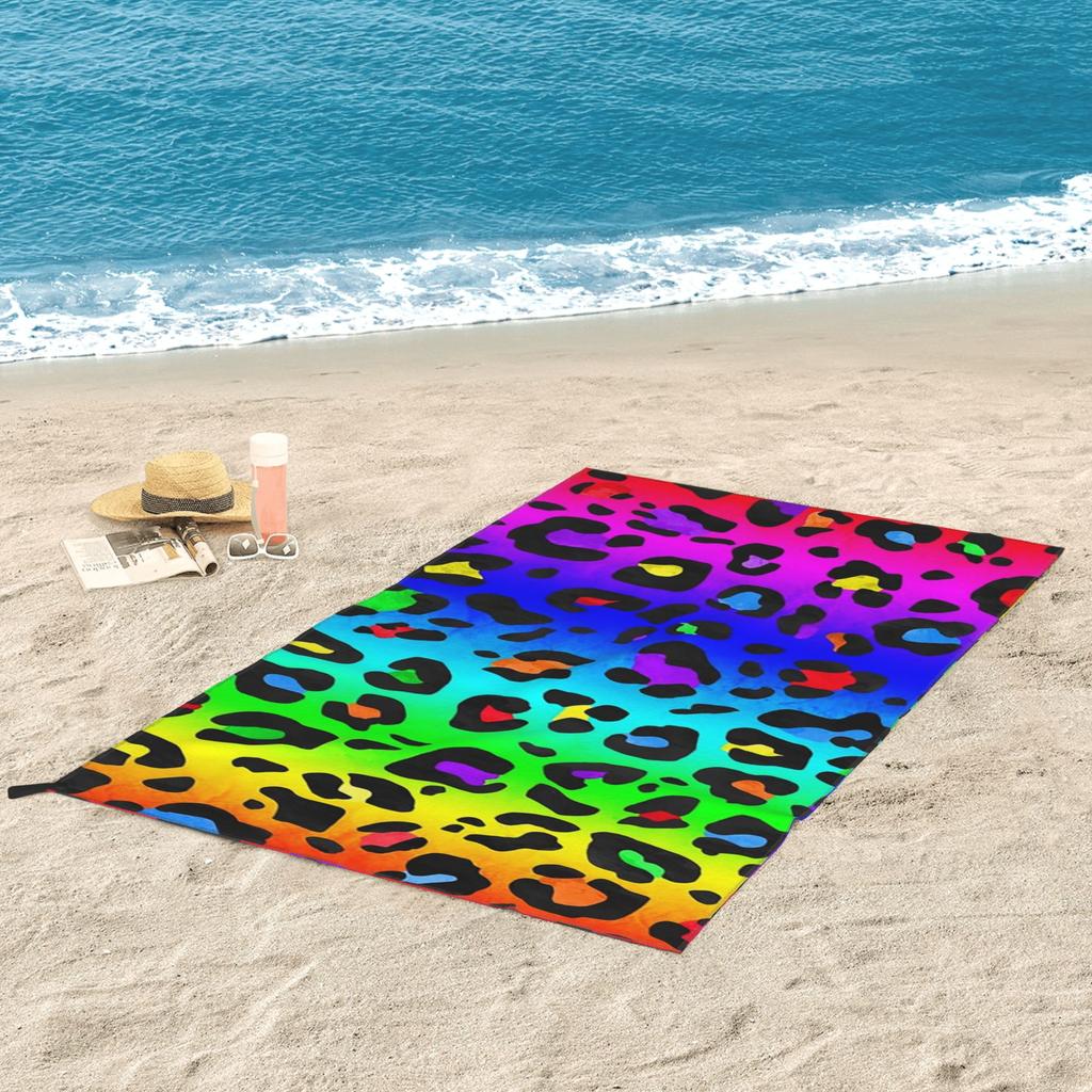 Double Rainbow Leopard Print All Over Animal Pattern Beach Towel Soft Microfiber Quick Dry Absorbent Quick Towels For Swimming