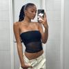 Summer 2022 Solid Color Sleeveless Mesh See-Through Crop Top Vest - Women's Casual European American Style
