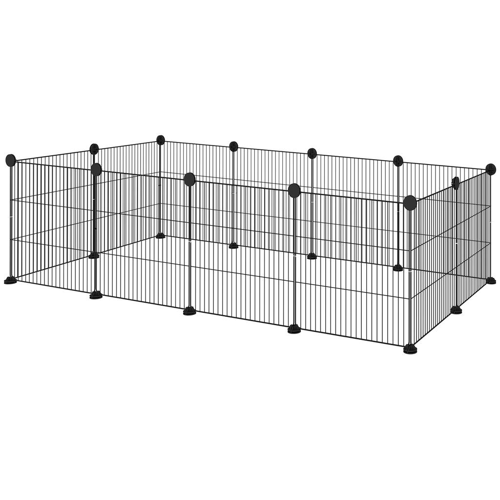 Modular Animal Enclosure with 12 35x35 Cm Panels and Rounded Edges, Made of Metal and ABS, 140x70x35 Cm, Black